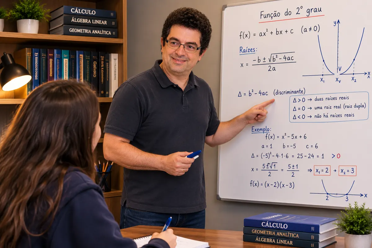 Professor Márcio destacando raízes de uma função do 2º grau em uma aula particular